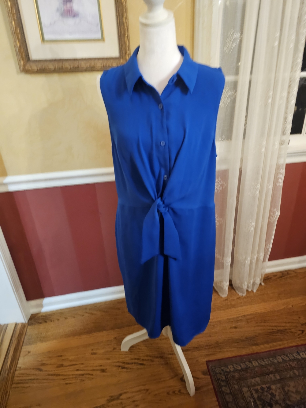 Nine West Royal Blue Sleeveless Tie-Front Shirt Dress